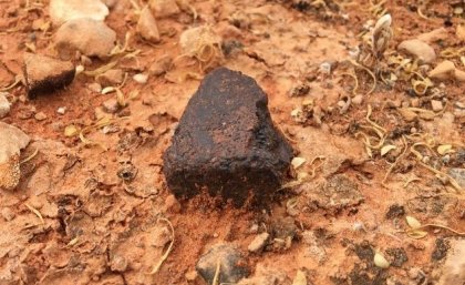 Photo: a stony meteorite from South Australia’s Nullarbor Plain, discovered this year during an annual meteorite recovery expedition led by Monash University collaborators Al Tait, Sasha Wilson and Andy Tomkins.